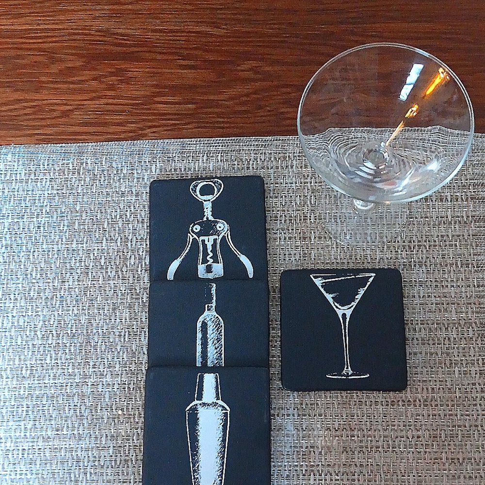 Pier 1 Black Bar Accessories Set Of Four Coasters. New